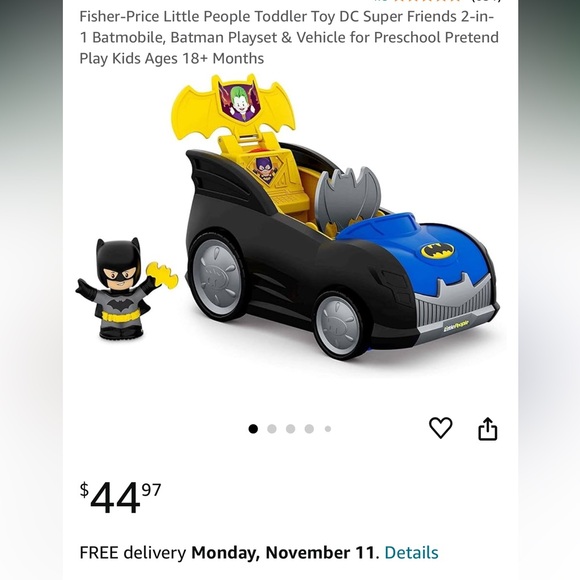 Fisher-Price Little People Toddler Toy DC Super Friends 2-in-1 Batmobile - Picture 7 of 7
